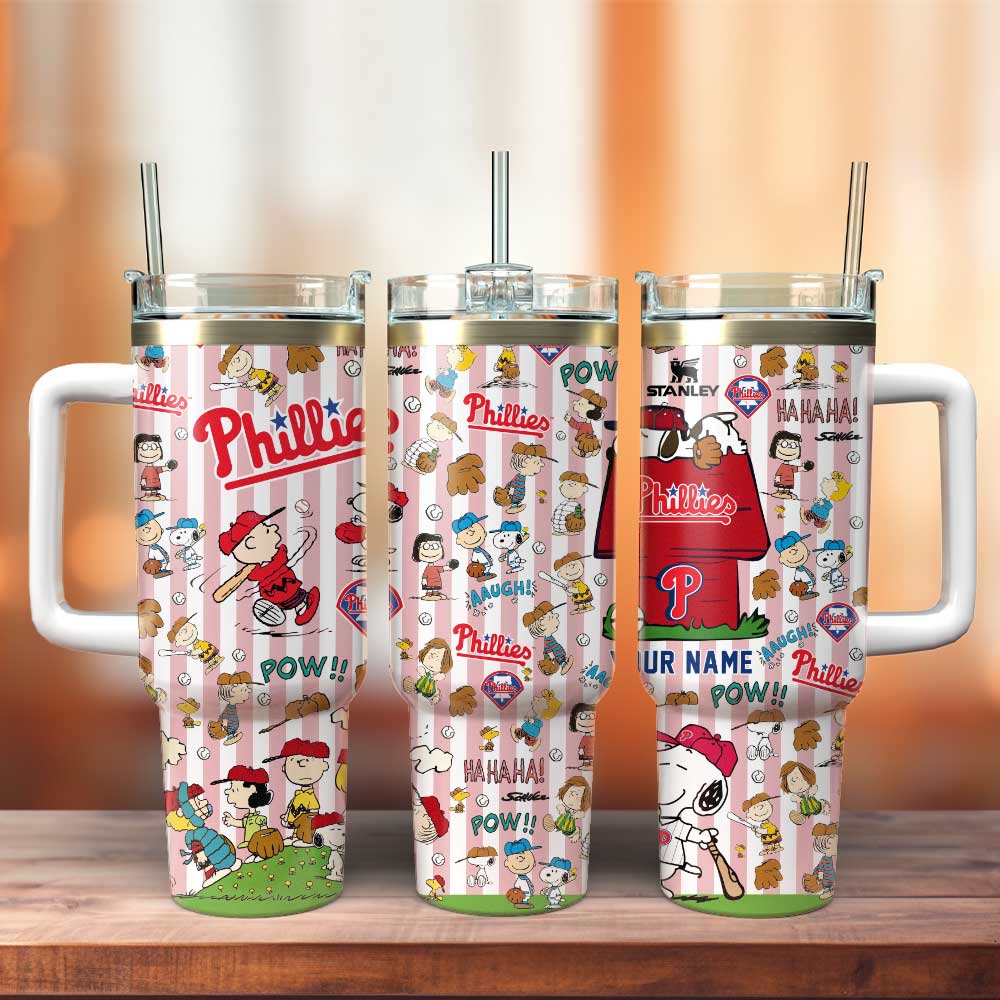 Philadelphia Phillies x Peanuts Custom Stanley Cup 40 oz 30 oz Tumbler With Handle - Image 2