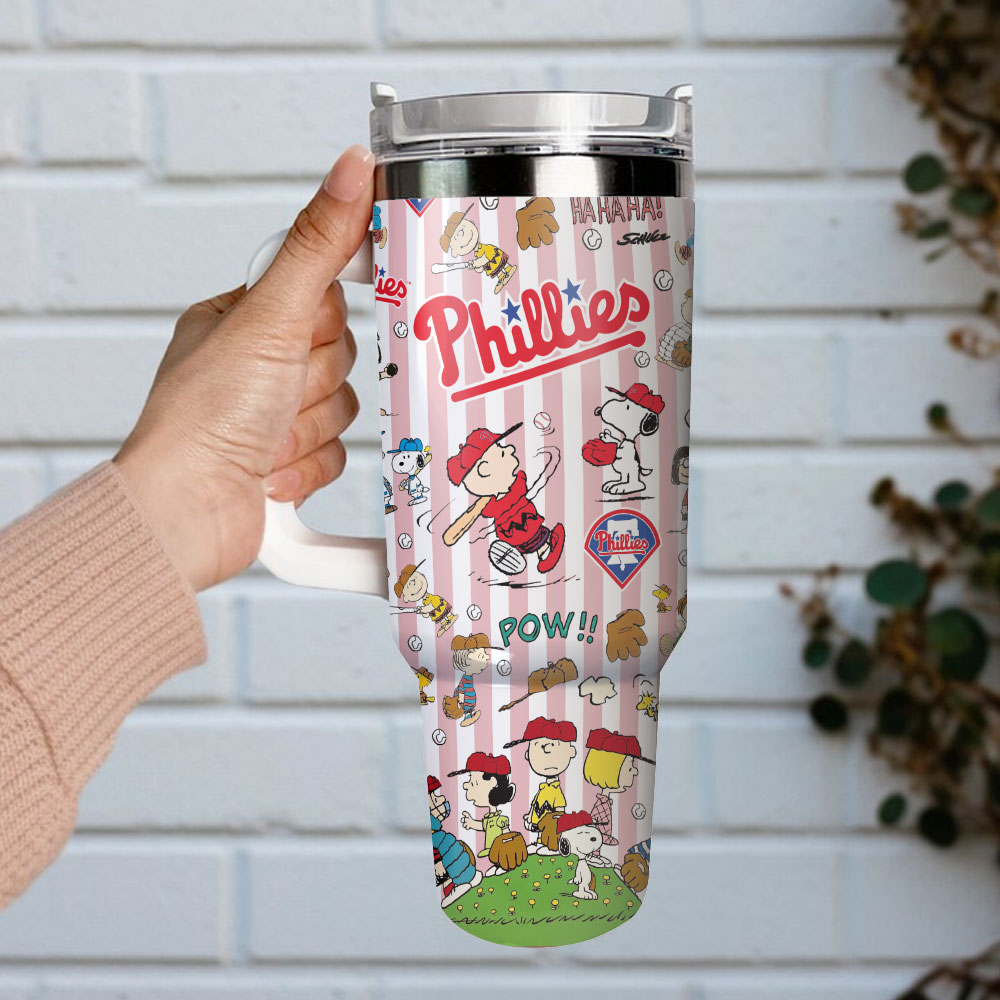 Philadelphia Phillies x Peanuts Custom Stanley Cup 40 oz 30 oz Tumbler With Handle - Image 3