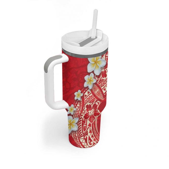 Polynesian Tattoos Frangipani Hibiscus Turtles and Tribal Motifs Vintage Custom Stanley Quencher 40oz Stainless Steel Tumbler With Handle - Image 2