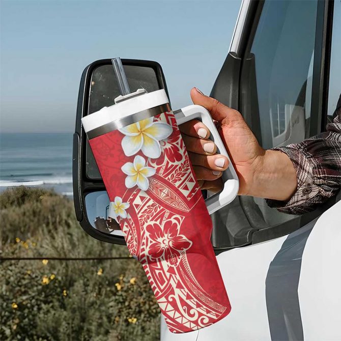 Polynesian Tattoos Frangipani Hibiscus Turtles and Tribal Motifs Vintage Custom Stanley Quencher 40oz Stainless Steel Tumbler With Handle - Image 7