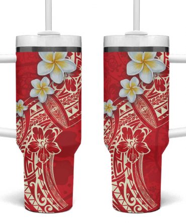 Polynesian Tattoos Frangipani Hibiscus Turtles and Tribal Motifs Vintage Custom Stanley Quencher 40oz Stainless Steel Tumbler With Handle
