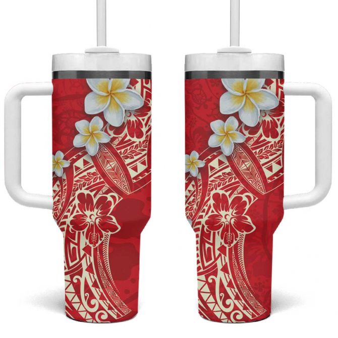 Polynesian Tattoos Frangipani Hibiscus Turtles and Tribal Motifs Vintage Custom Stanley Quencher 40oz Stainless Steel Tumbler With Handle