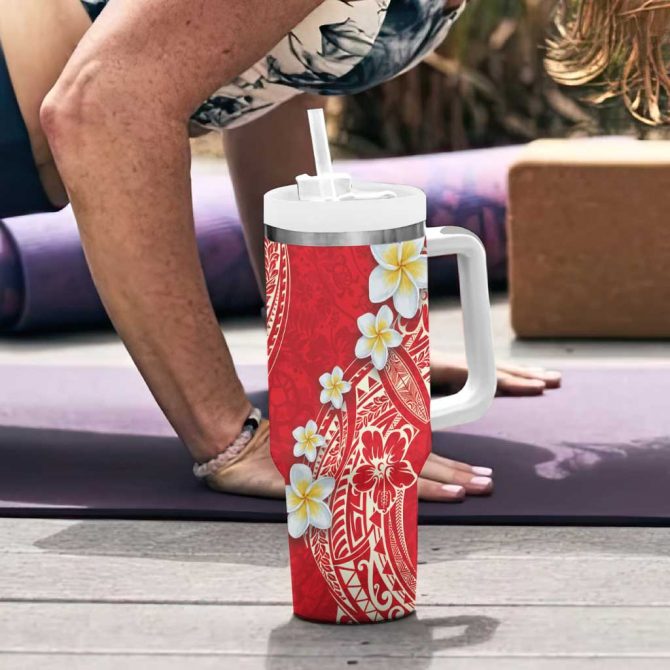 Polynesian Tattoos Frangipani Hibiscus Turtles and Tribal Motifs Vintage Custom Stanley Quencher 40oz Stainless Steel Tumbler With Handle - Image 6