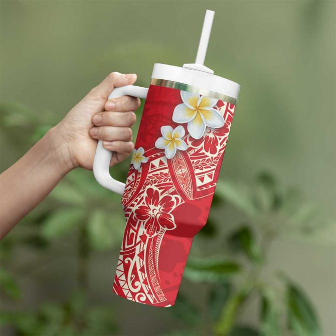 Polynesian Tattoos Frangipani Hibiscus Turtles and Tribal Motifs Vintage Custom Stanley Quencher 40oz Stainless Steel Tumbler With Handle - Image 3