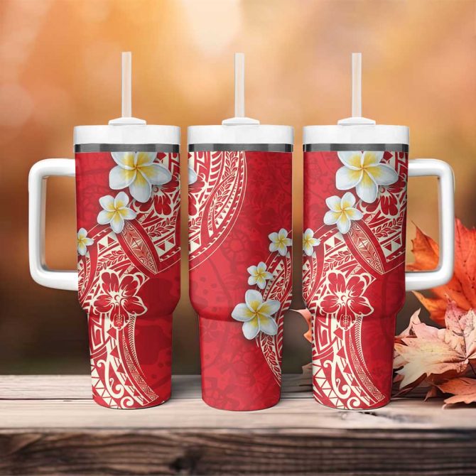 Polynesian Tattoos Frangipani Hibiscus Turtles and Tribal Motifs Vintage Custom Stanley Quencher 40oz Stainless Steel Tumbler With Handle - Image 4