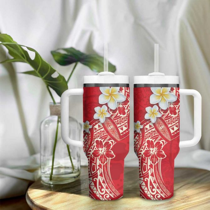 Polynesian Tattoos Frangipani Hibiscus Turtles and Tribal Motifs Vintage Custom Stanley Quencher 40oz Stainless Steel Tumbler With Handle - Image 9