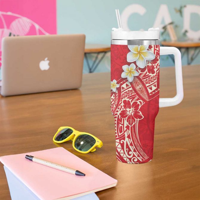 Polynesian Tattoos Frangipani Hibiscus Turtles and Tribal Motifs Vintage Custom Stanley Quencher 40oz Stainless Steel Tumbler With Handle - Image 5