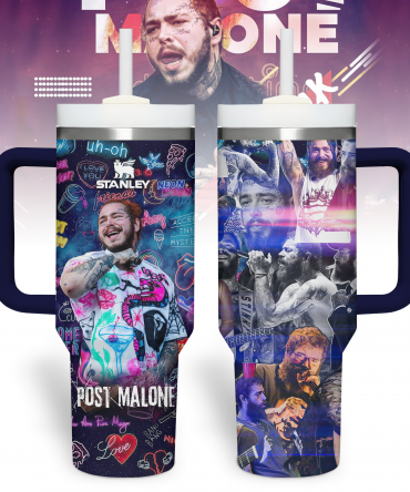 Post Malone Music Custom Stanley Quencher 40oz Stainless Steel Tumbler With Handle