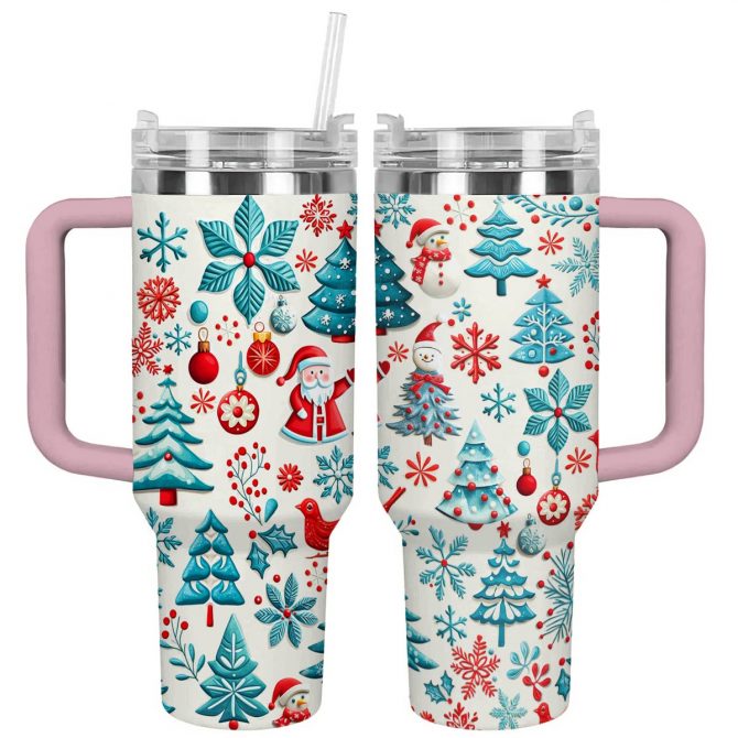Pretty Christmas Custom Stanley Quencher 40oz Stainless Steel Tumbler With Handle - Image 3