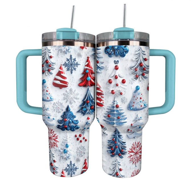 Pretty Christmas Trees Custom Stanley Quencher 40oz Stainless Steel Tumbler With Handle - Image 3