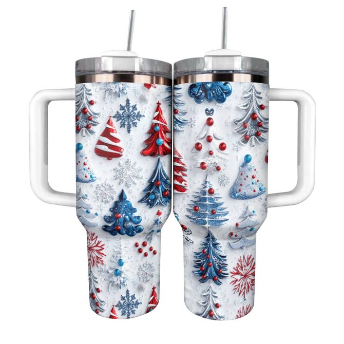 Pretty Christmas Trees Custom Stanley Quencher 40oz Stainless Steel Tumbler With Handle - Image 2