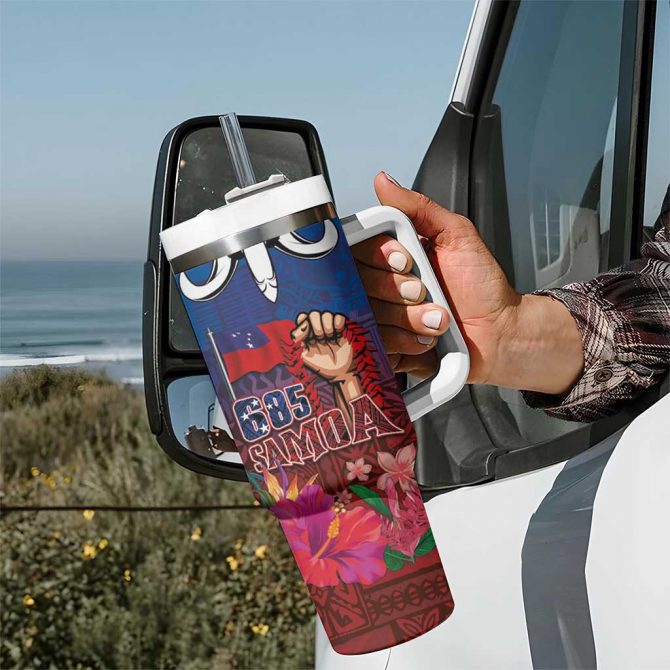 Proud of Samoa 685 Ula Nifo and Hibiscus Tapa Tribal Custom Stanley Quencher 40oz Stainless Steel Tumbler With Handle - Image 7
