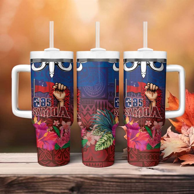Proud of Samoa 685 Ula Nifo and Hibiscus Tapa Tribal Custom Stanley Quencher 40oz Stainless Steel Tumbler With Handle - Image 4
