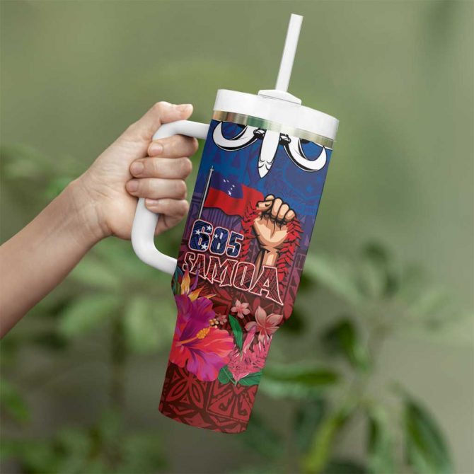 Proud of Samoa 685 Ula Nifo and Hibiscus Tapa Tribal Custom Stanley Quencher 40oz Stainless Steel Tumbler With Handle - Image 3