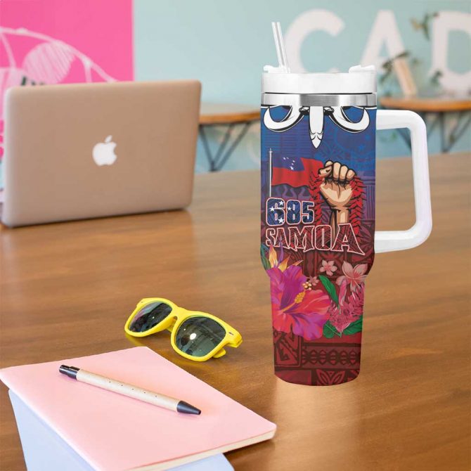 Proud of Samoa 685 Ula Nifo and Hibiscus Tapa Tribal Custom Stanley Quencher 40oz Stainless Steel Tumbler With Handle - Image 5