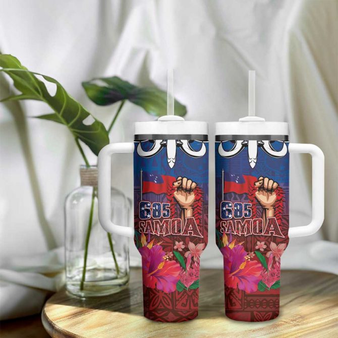 Proud of Samoa 685 Ula Nifo and Hibiscus Tapa Tribal Custom Stanley Quencher 40oz Stainless Steel Tumbler With Handle - Image 9