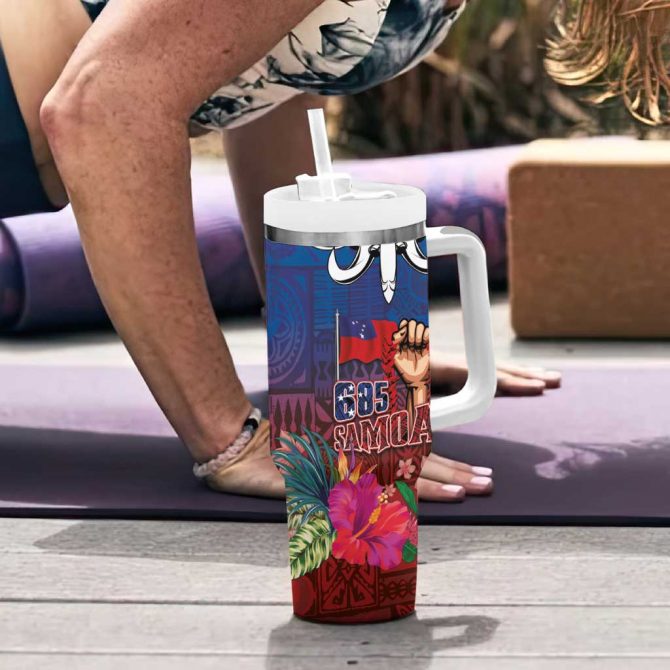 Proud of Samoa 685 Ula Nifo and Hibiscus Tapa Tribal Custom Stanley Quencher 40oz Stainless Steel Tumbler With Handle - Image 6
