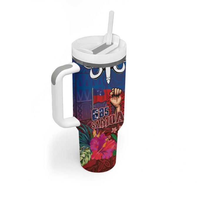 Proud of Samoa 685 Ula Nifo and Hibiscus Tapa Tribal Custom Stanley Quencher 40oz Stainless Steel Tumbler With Handle - Image 2
