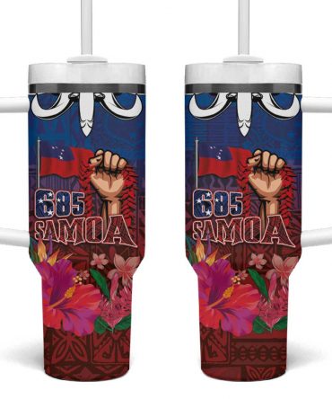 Proud of Samoa 685 Ula Nifo and Hibiscus Tapa Tribal Custom Stanley Quencher 40oz Stainless Steel Tumbler With Handle
