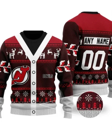 NHL New Jersey Devils | Personalized Name &amp; Number Unisex Sweater For Christmas Season