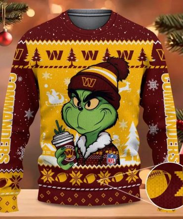 Washington Commanders The Grinch Drink Coffee Ugly Christmas Sweater, NFL Christmas Sweater