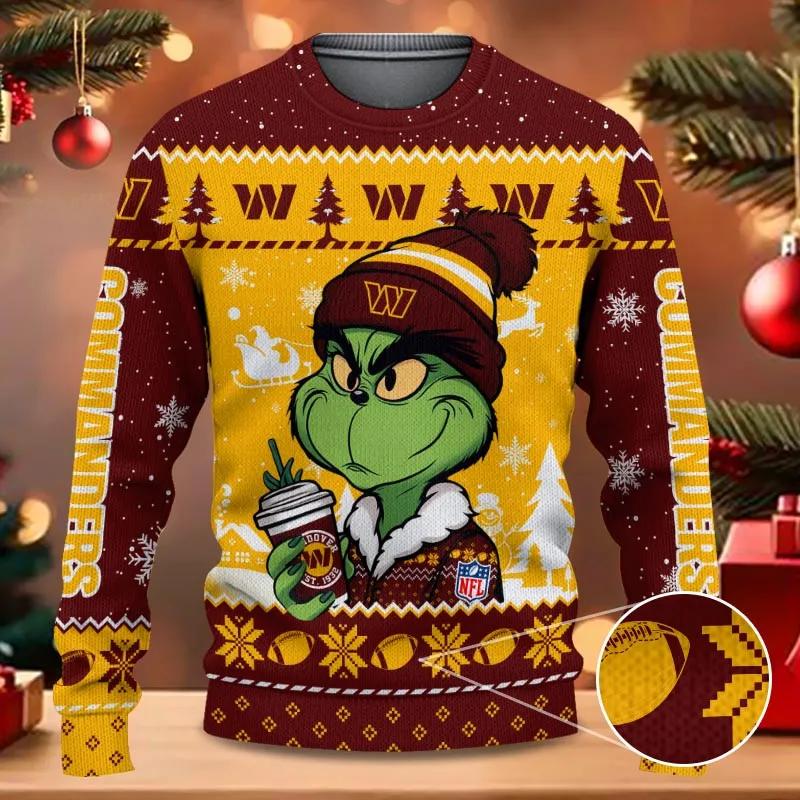 Washington Commanders The Grinch Drink Coffee Ugly Christmas Sweater, NFL Christmas Sweater