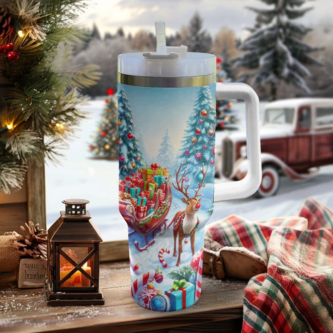 Reindeer‚Äôs Ride Christmas Custom Stanley Quencher 40oz Stainless Steel Tumbler With Handle - Image 3