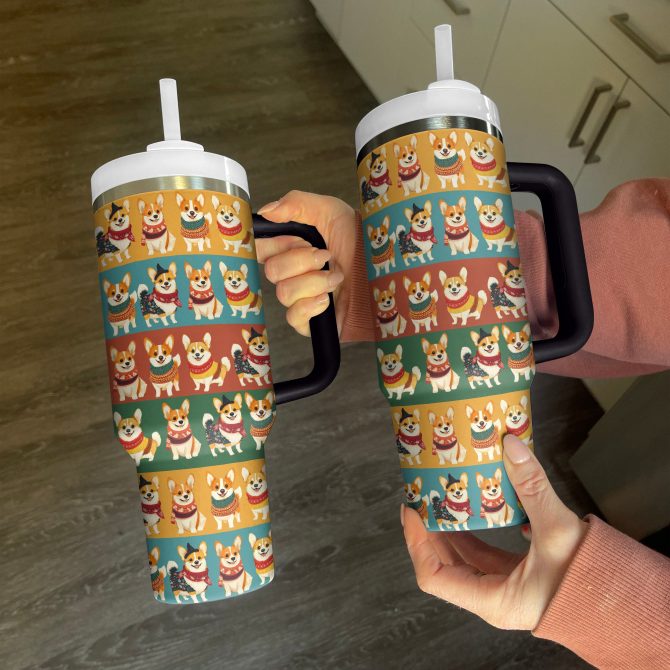 Royal Corgis Christmas Custom Stanley Quencher 40oz Stainless Steel Tumbler With Handle - Image 2