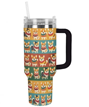 Royal Corgis Christmas Custom Stanley Quencher 40oz Stainless Steel Tumbler With Handle