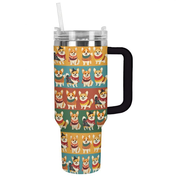 Royal Corgis Christmas Custom Stanley Quencher 40oz Stainless Steel Tumbler With Handle