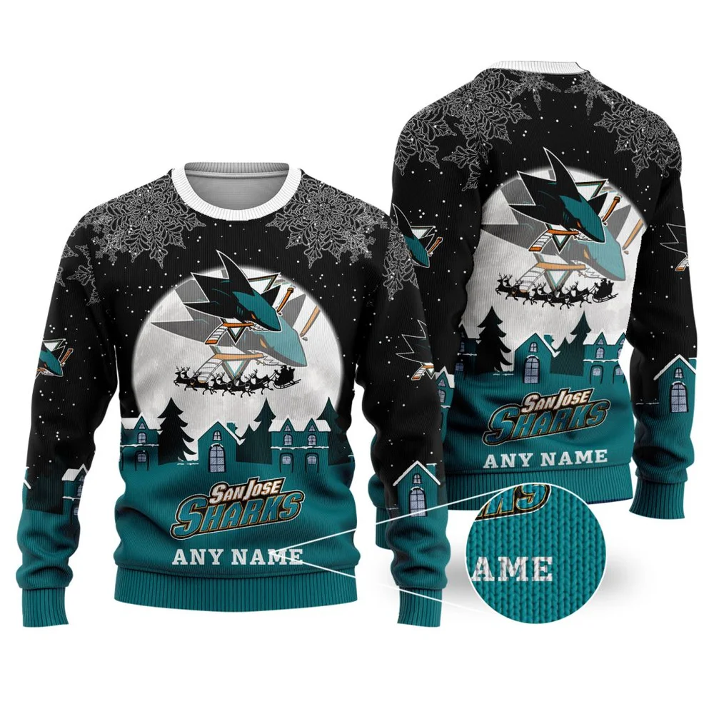 NHL San Jose Sharks Personalized Name Christmas Ugly Sweater Design ST2306