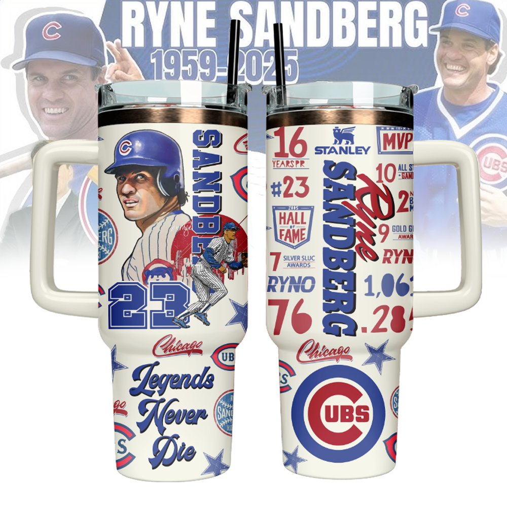Ryne Sandberg x Chicago Cubs Custom Stanley Cup 40 oz 30 oz Tumbler With Handle