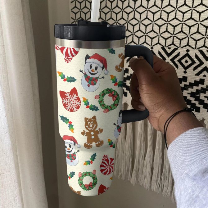 Santa Claws‚Äô Cat Christmas Custom Stanley Quencher 40oz Stainless Steel Tumbler With Handle - Image 3