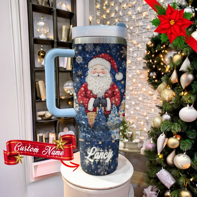 Santa Dream Christmas Custom Stanley Quencher 40oz Stainless Steel Tumbler With Handle - Image 3
