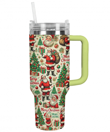Santa Pattern Christmas Custom Stanley Quencher 40oz Stainless Steel Tumbler With Handle