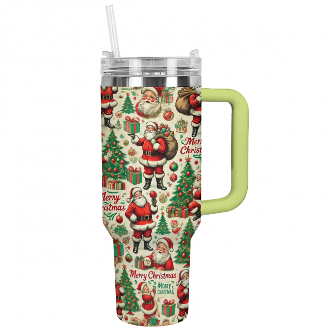 Santa Pattern Christmas Custom Stanley Quencher 40oz Stainless Steel Tumbler With Handle