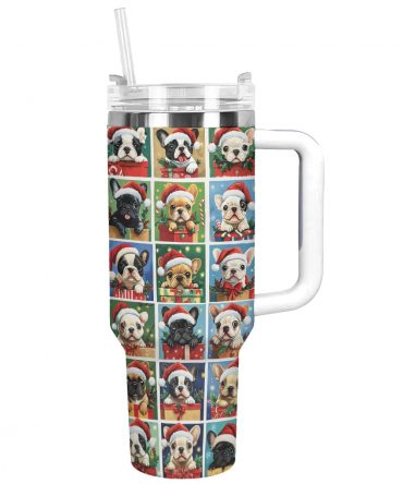 Santa Paws Frenchie Bulldog Christmas Custom Stanley Quencher 40oz Stainless Steel Tumbler With Handle