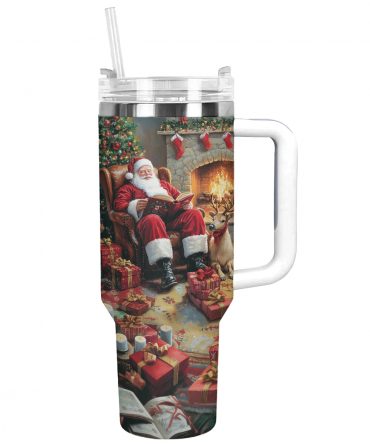 Santa Reading Time Christmas Custom Stanley Quencher 40oz Stainless Steel Tumbler With Handle