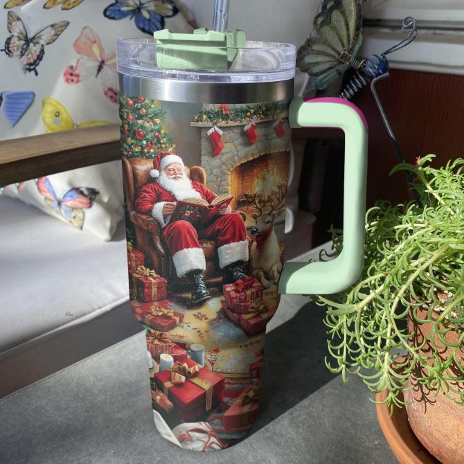 Santa Reading Time Christmas Custom Stanley Quencher 40oz Stainless Steel Tumbler With Handle - Image 3