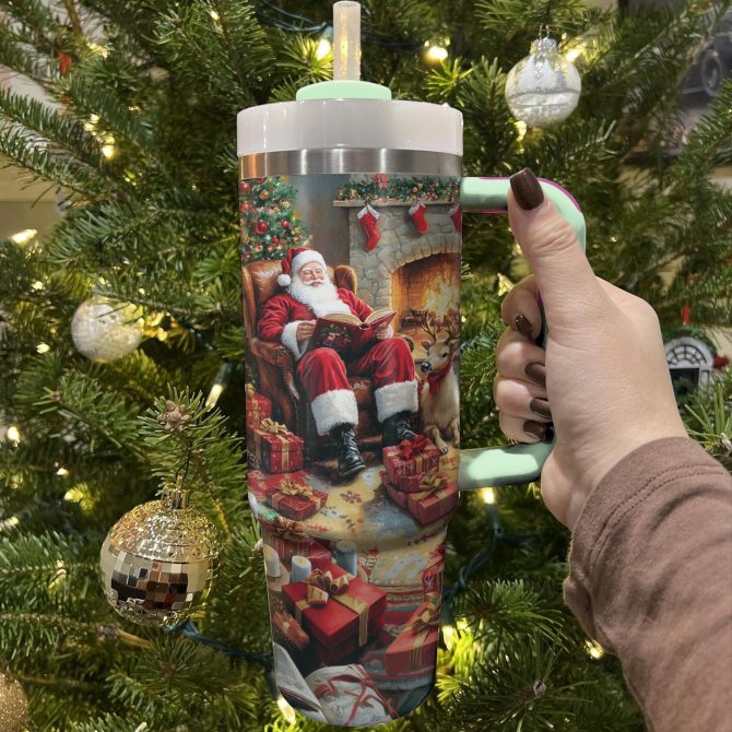 Santa Reading Time Christmas Custom Stanley Quencher 40oz Stainless Steel Tumbler With Handle - Image 2