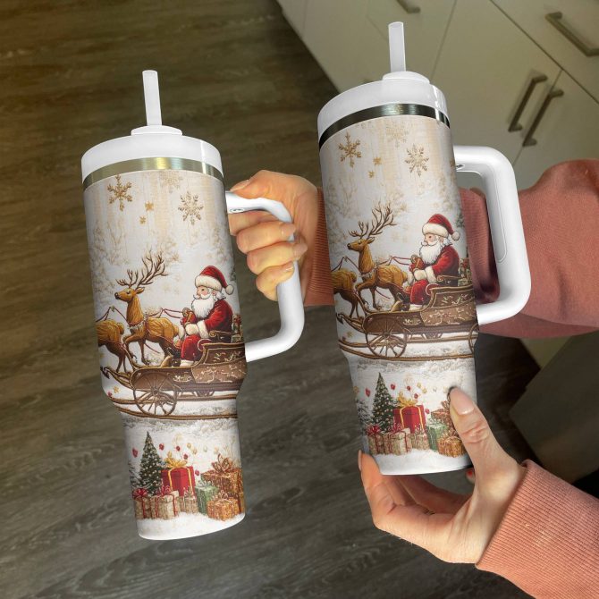 Santa Sleigh Christmas Custom Stanley Quencher 40oz Stainless Steel Tumbler With Handle - Image 2