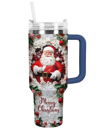 Santa‚Äôs Cheer Christmas Custom Stanley Quencher 40oz Stainless Steel Tumbler With Handle