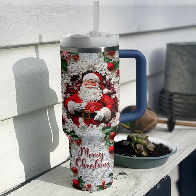 Santa‚Äôs Cheer Christmas Custom Stanley Quencher 40oz Stainless Steel Tumbler With Handle - Image 2
