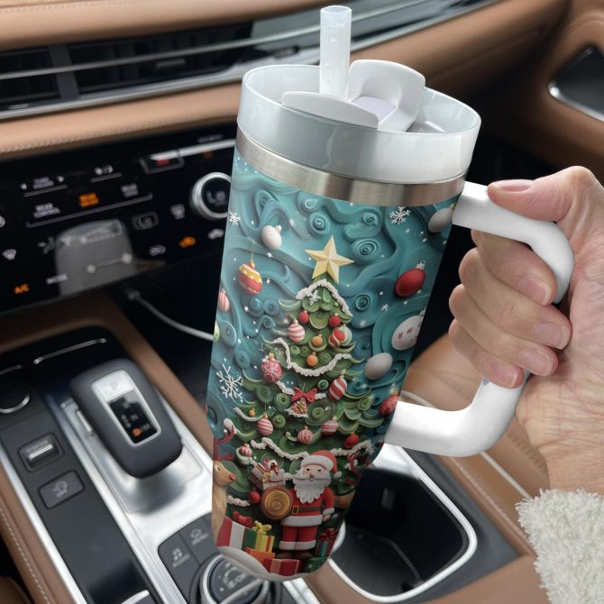 Santa‚Äôs Festive Joy Christmas Custom Stanley Quencher 40oz Stainless Steel Tumbler With Handle - Image 2