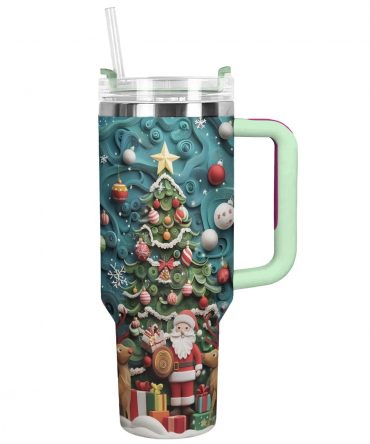 Santa‚Äôs Festive Joy Christmas Custom Stanley Quencher 40oz Stainless Steel Tumbler With Handle