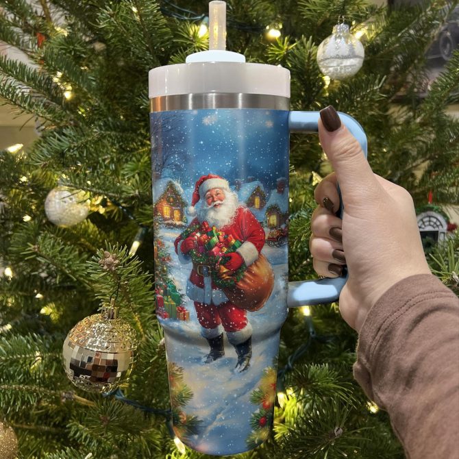 Santa‚Äôs Holiday Christmas Custom Stanley Quencher 40oz Stainless Steel Tumbler With Handle - Image 2