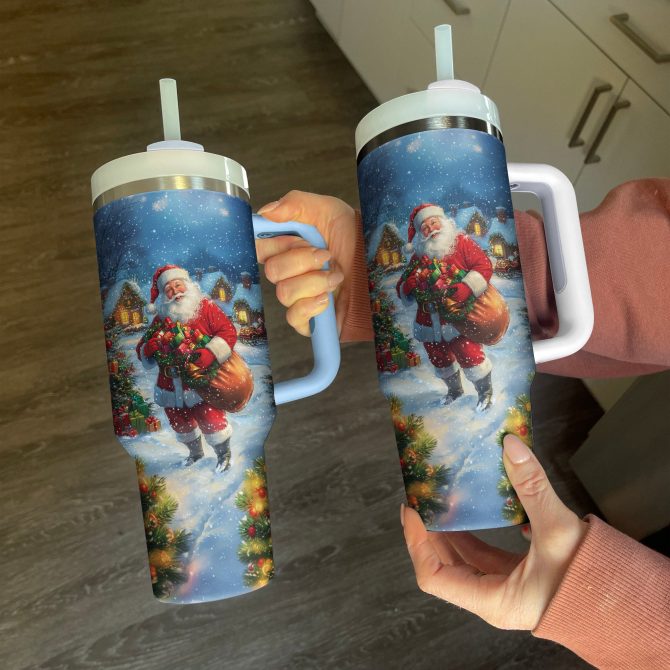 Santa‚Äôs Holiday Christmas Custom Stanley Quencher 40oz Stainless Steel Tumbler With Handle - Image 3