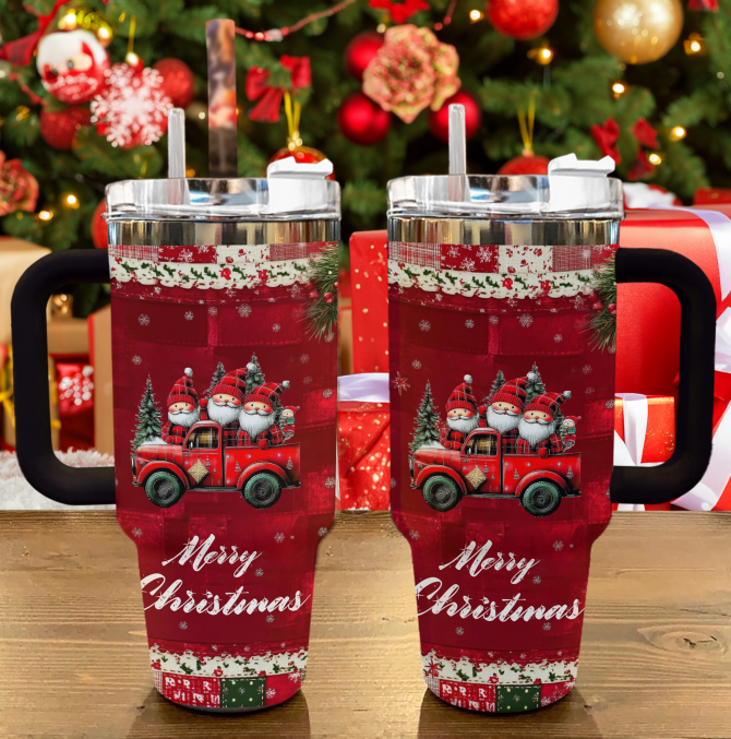 Santa‚Äôs Joyride Christmas Custom Stanley Quencher 40oz Stainless Steel Tumbler With Handle - Image 2