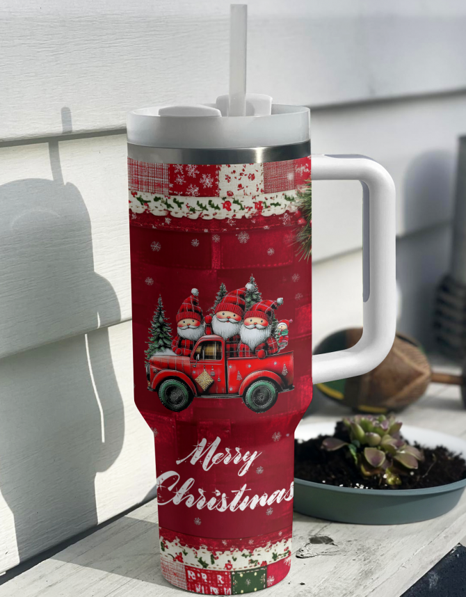 Santa‚Äôs Joyride Christmas Custom Stanley Quencher 40oz Stainless Steel Tumbler With Handle - Image 3