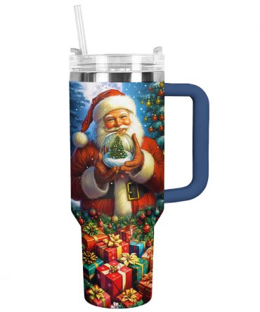 Santa‚Äôs Magical Snow Globe Gift Christmas Custom Stanley Quencher 40oz Stainless Steel Tumbler With Handle